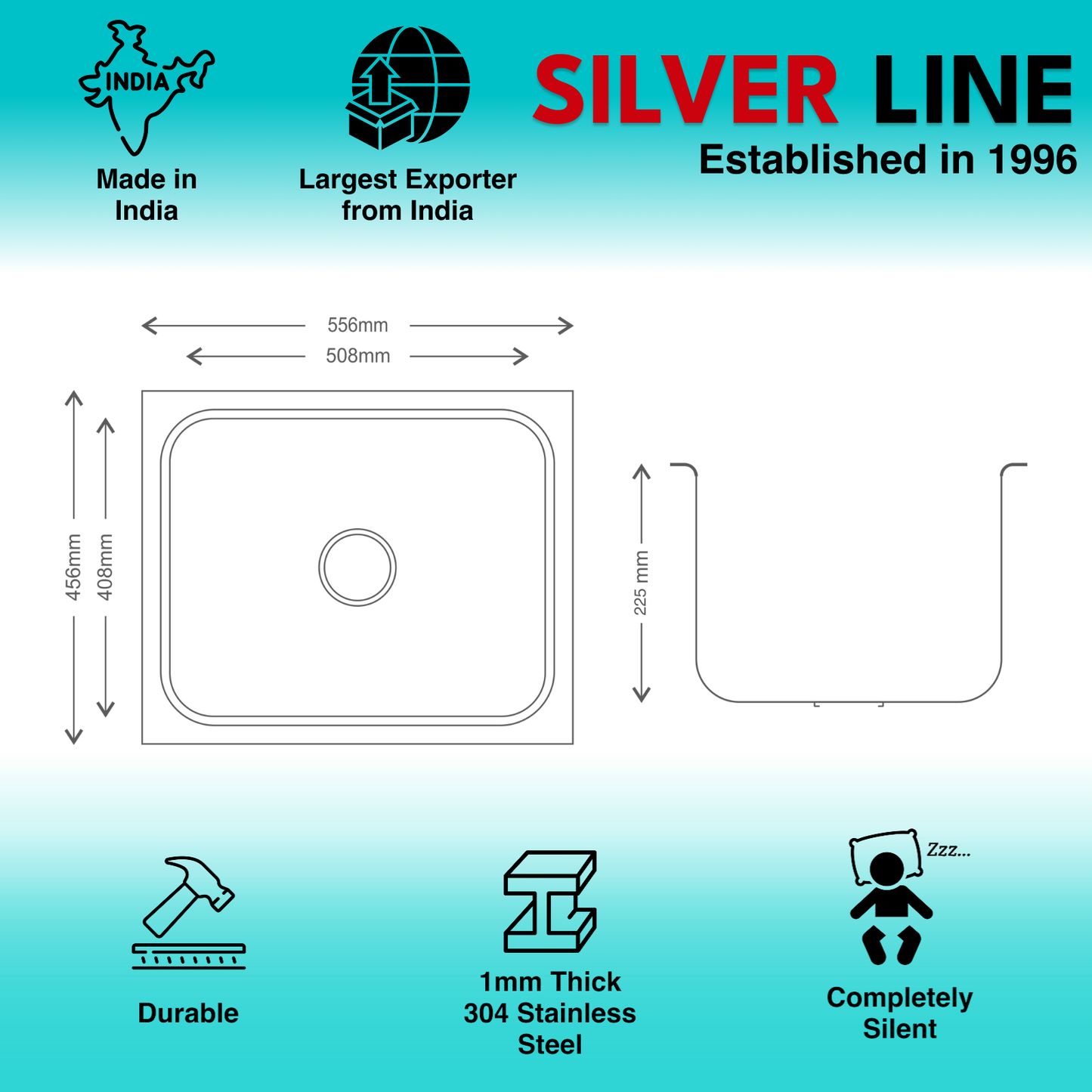 Regular Series Single Bowl 304 Grade Kitchen Sink (22" x 18" x 9")