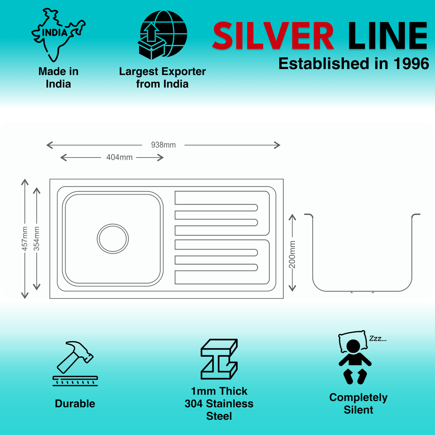 Regular Series Single Bowl With Drainboard 304 Grade Kitchen Sink (37" x 18" x 8")
