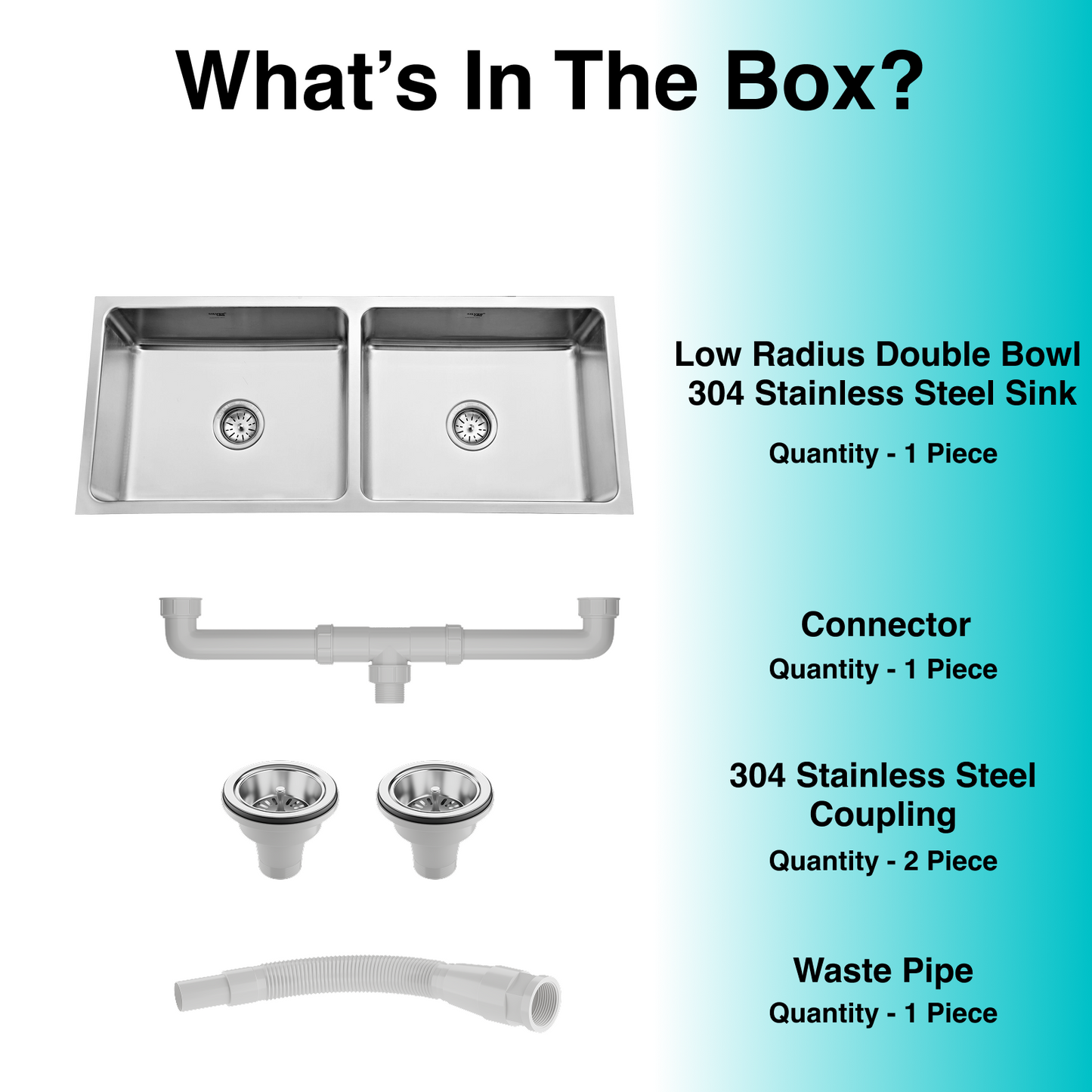 Low Radius Double Bowl 304 Grade Kitchen Sink (45" x 20" x 10")