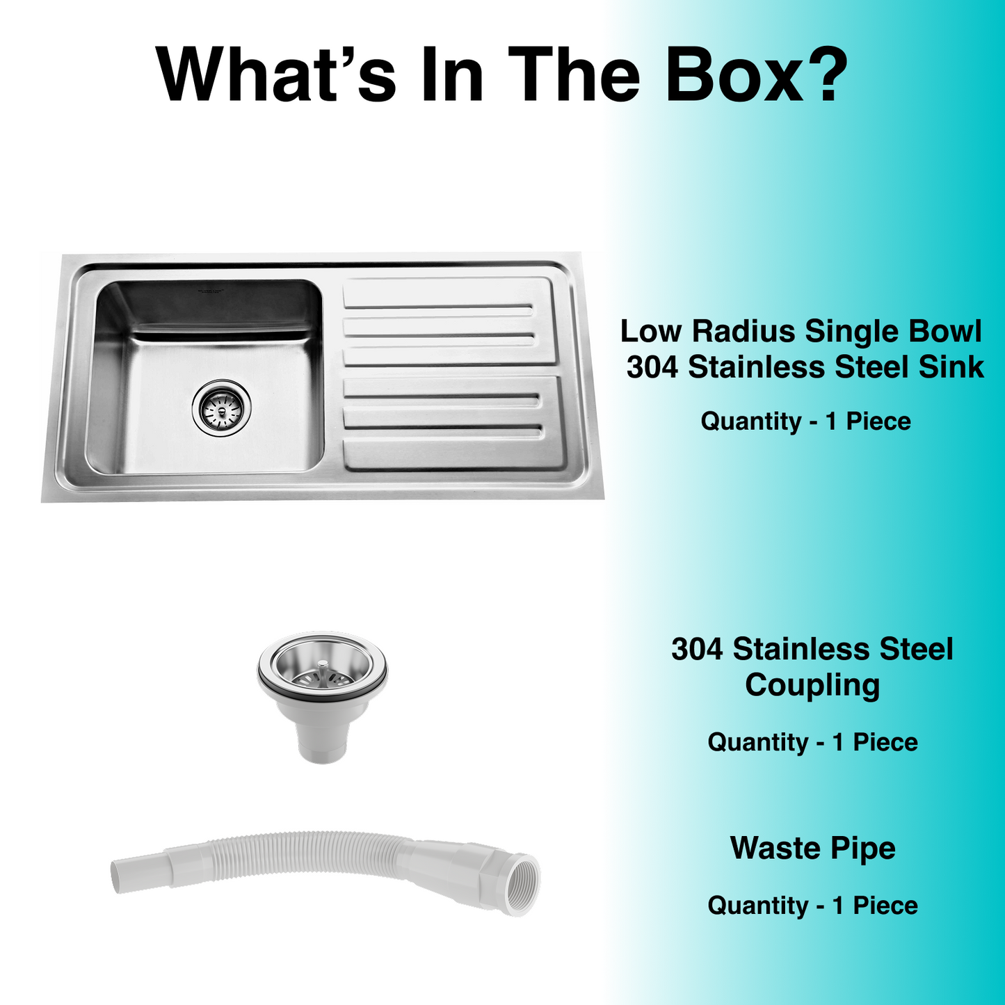 Low Radius Single Bowl With Drainboard 304 Grade Kitchen Sink (37" x 18" x 9")