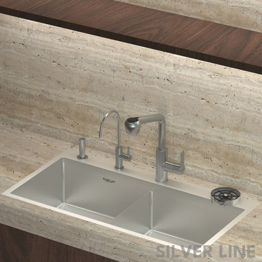Pull-Out Kitchen Sink Faucet with Two-Function Spray Head - Silver Line