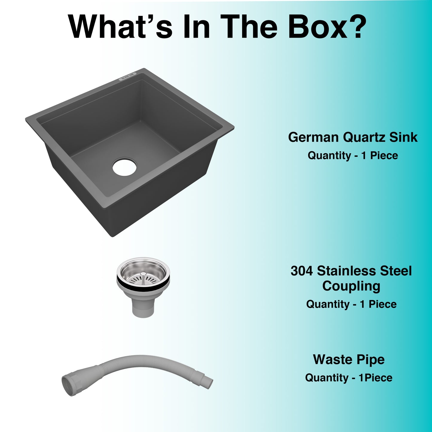 German Quartz Single Bowl Kitchen Sink - Slate (18" x 16" x 8")