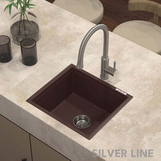 German Quartz Single Bowl Kitchen Sink - Coffee (18" x 16" x 8")