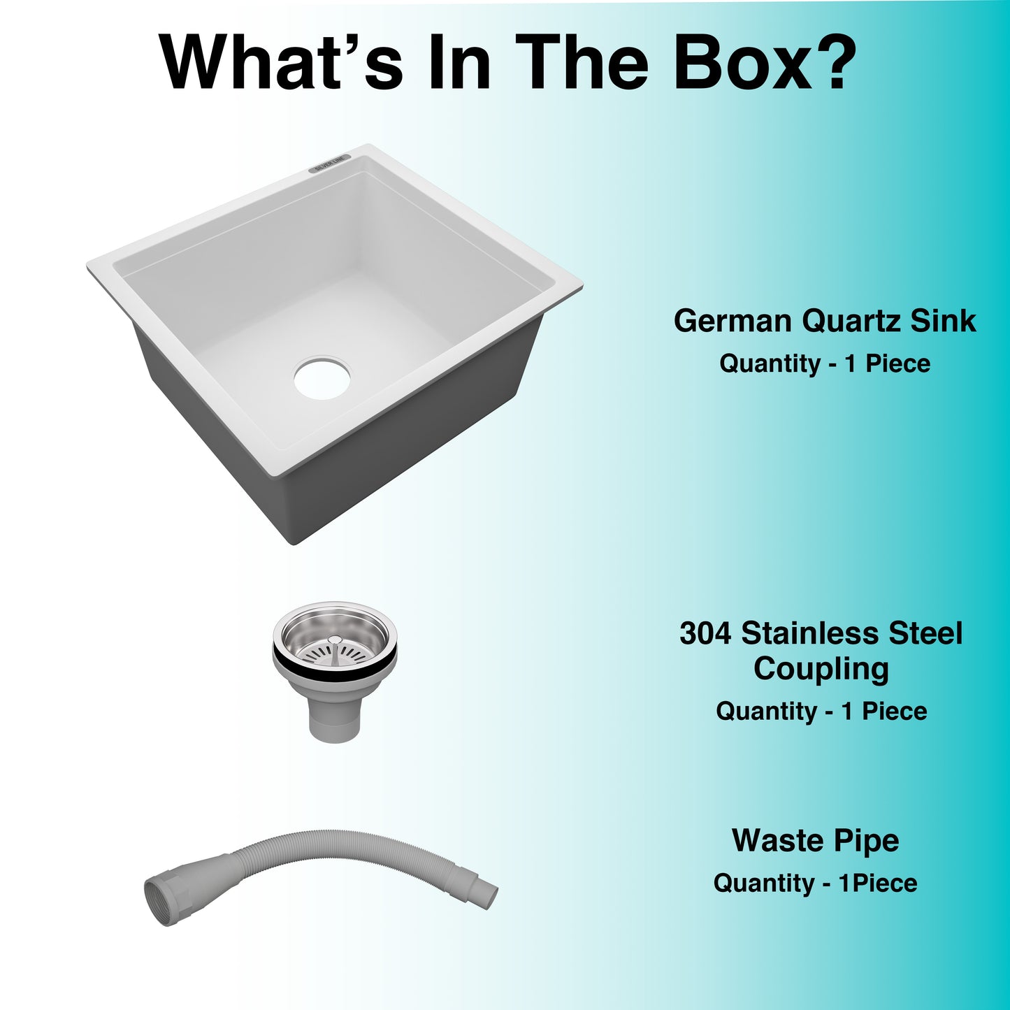 German Quartz Single Bowl Kitchen Sink - Snow White (18" x 16" x 8")