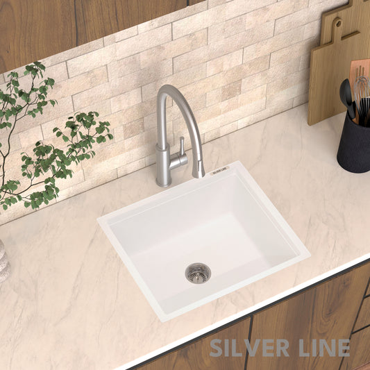 German Quartz Single Bowl Kitchen Sink - Snow White (21" x 18" x 8")