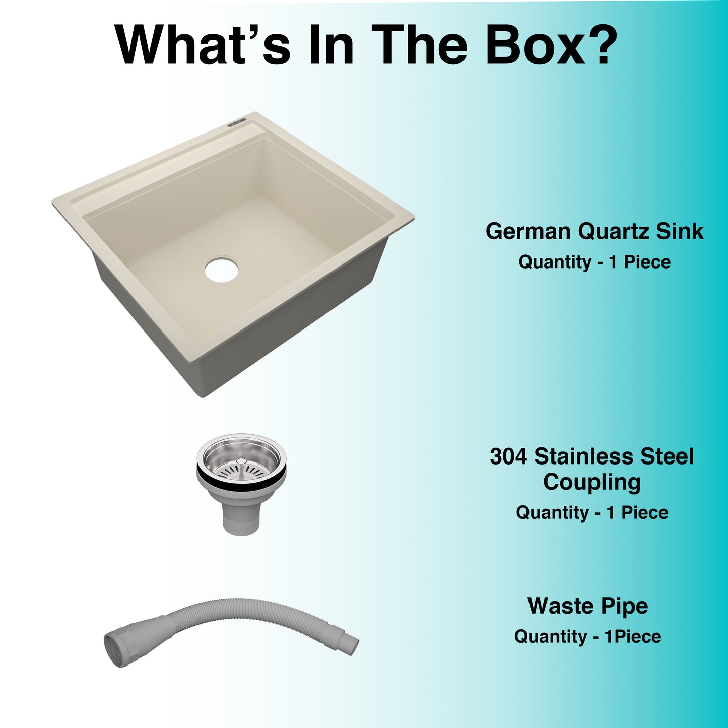 German Quartz Single Bowl Kitchen Sink with Faucet Deck- Ivory (22" x 20" x 8")