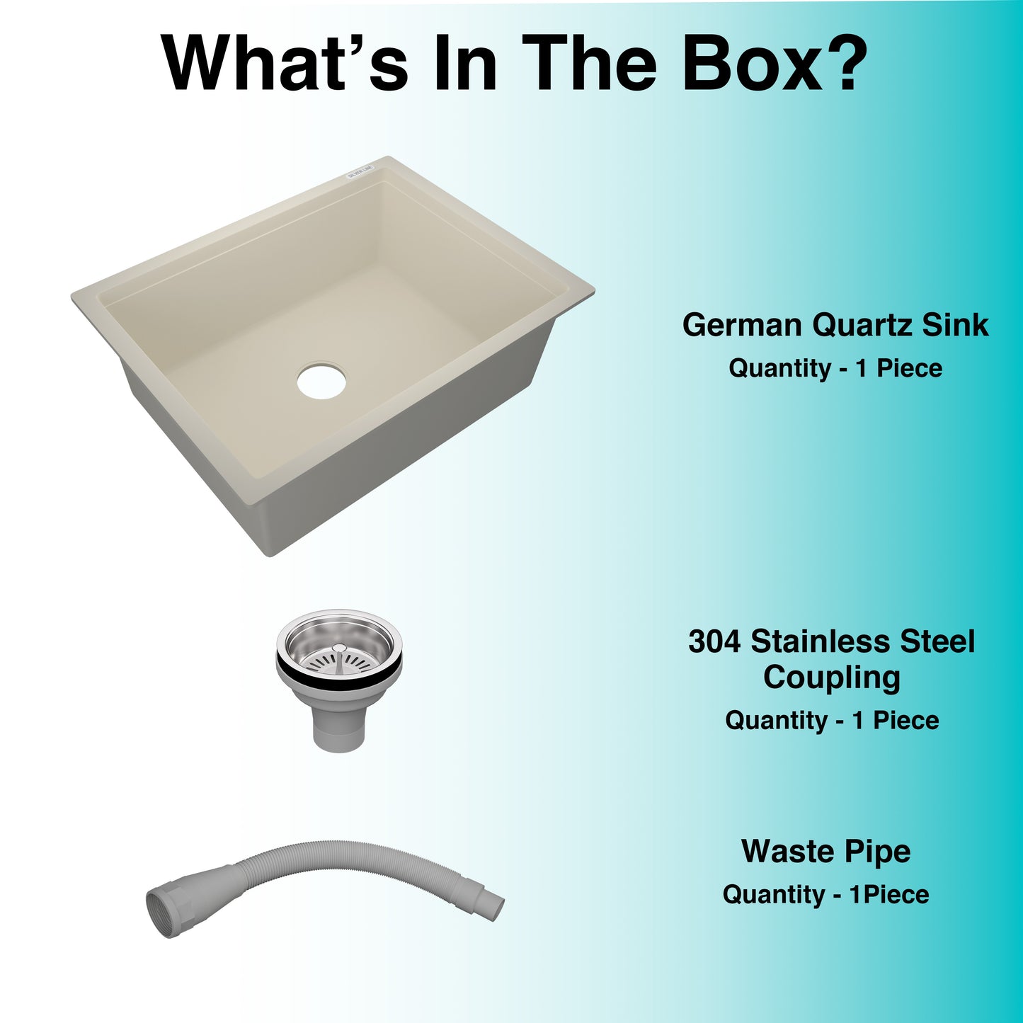 German Quartz Single Bowl Kitchen Sink - Ivory (24" x 18" x 8")