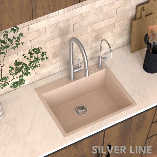 German Quartz Single Bowl Kitchen Sink with Faucet Deck- Cornflakes (24" x 20" x 9")