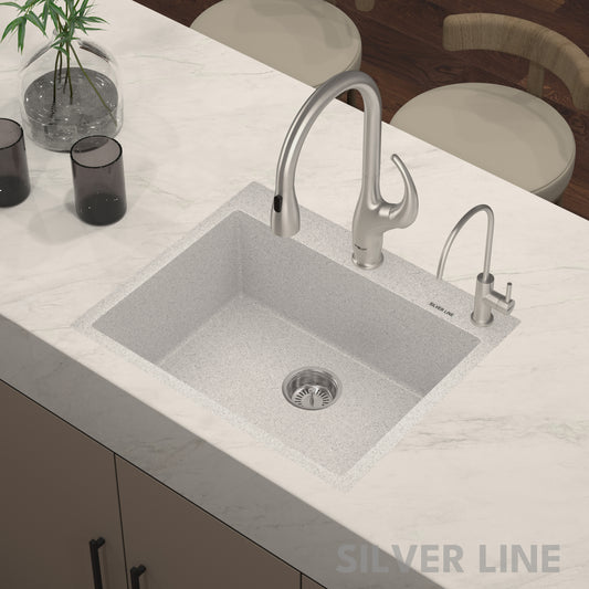 German Quartz Single Bowl Kitchen Sink with Faucet Deck- Crater (24" x 20" x 9")