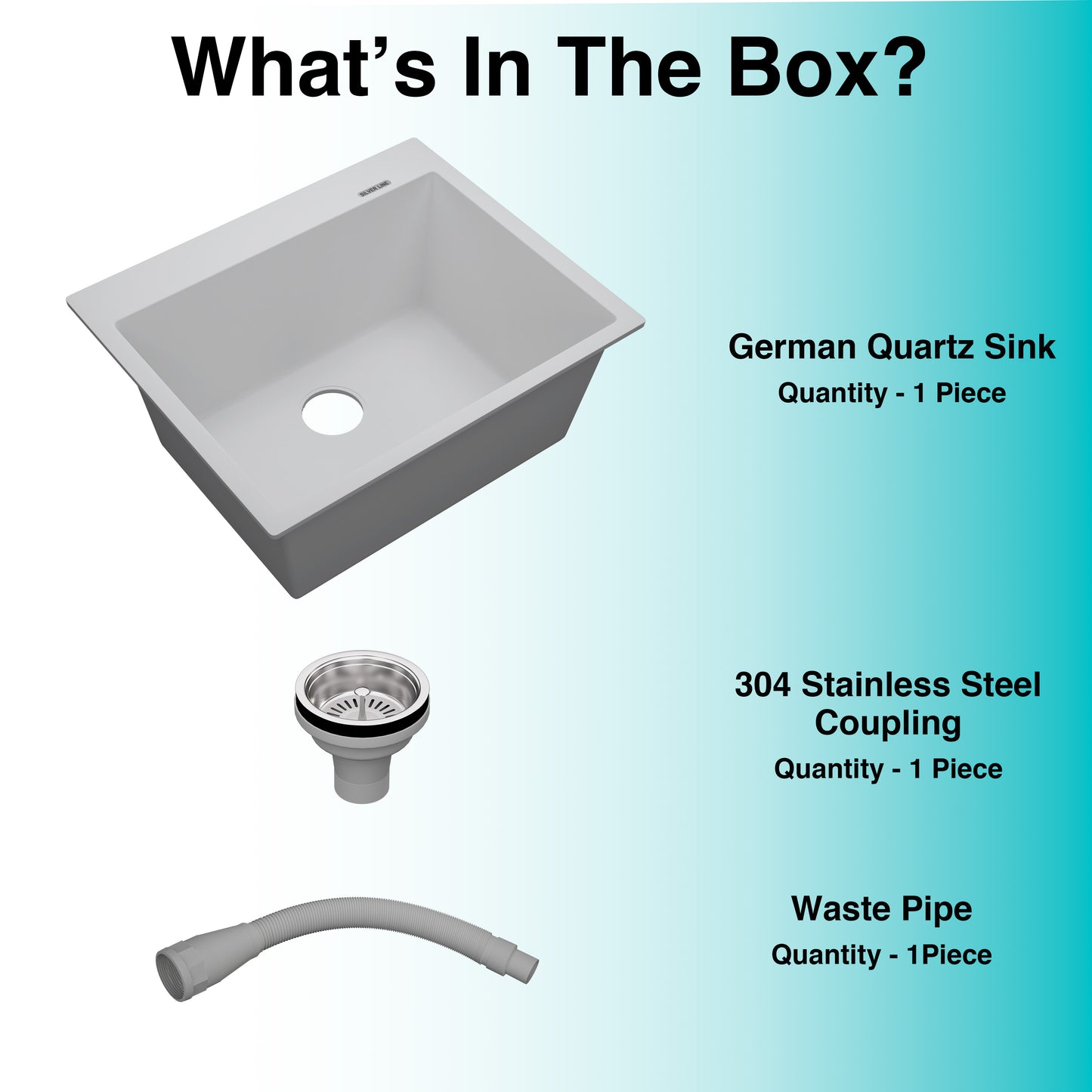 German Quartz Single Bowl Kitchen Sink with Faucet Deck- Snow White (24" x 20" x 9")