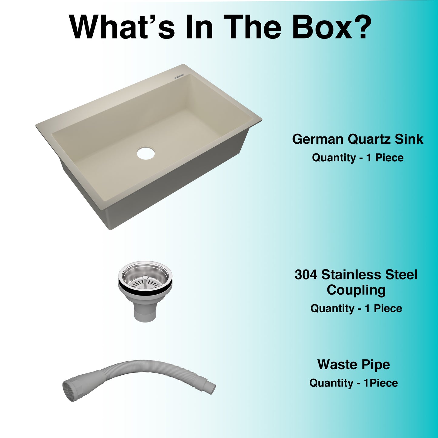 German Quartz Single Bowl Kitchen Sink with Faucet Deck- Ivory (31" x 20" x 9")