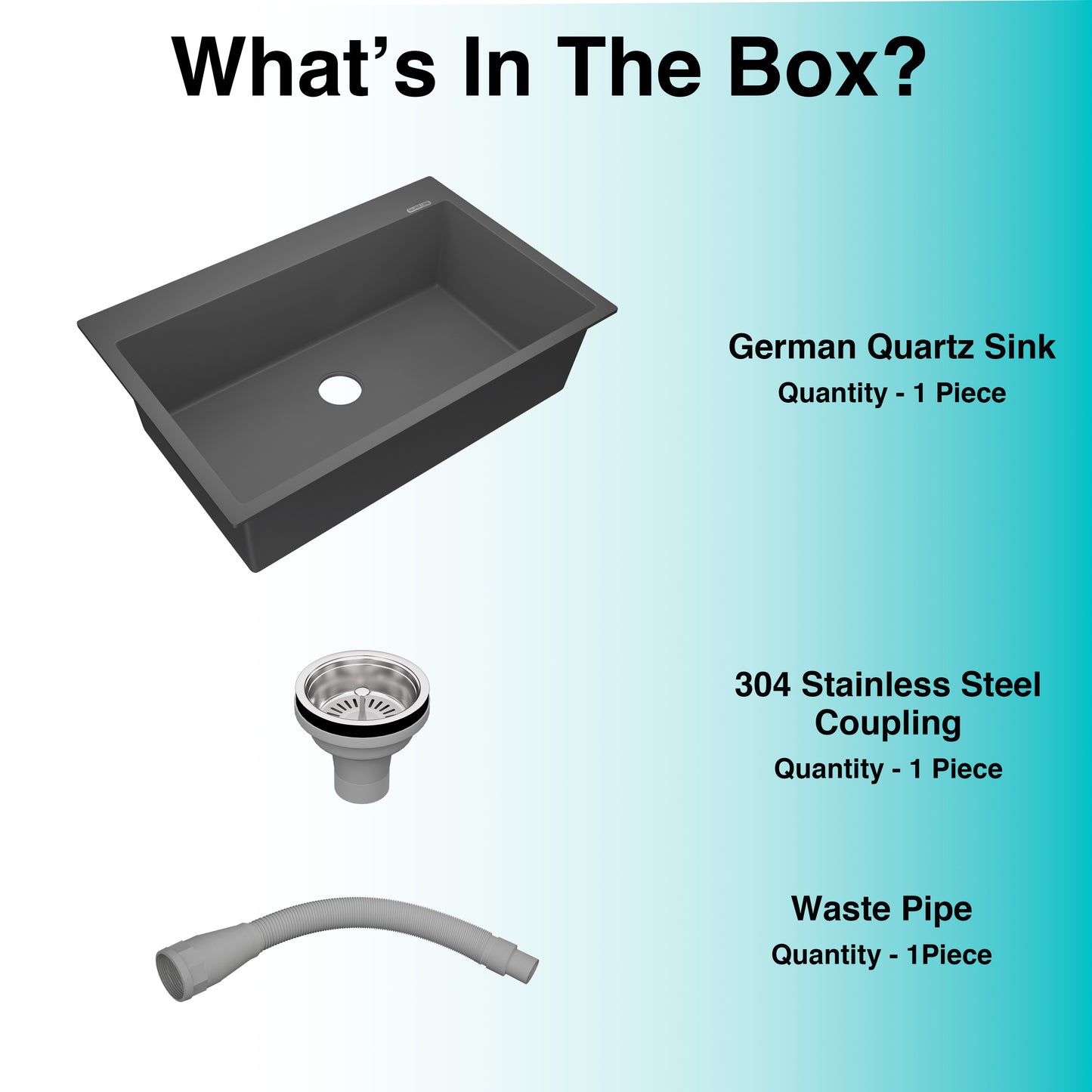 German Quartz Single Bowl Kitchen Sink with Faucet Deck- Slate (31" x 20" x 9")