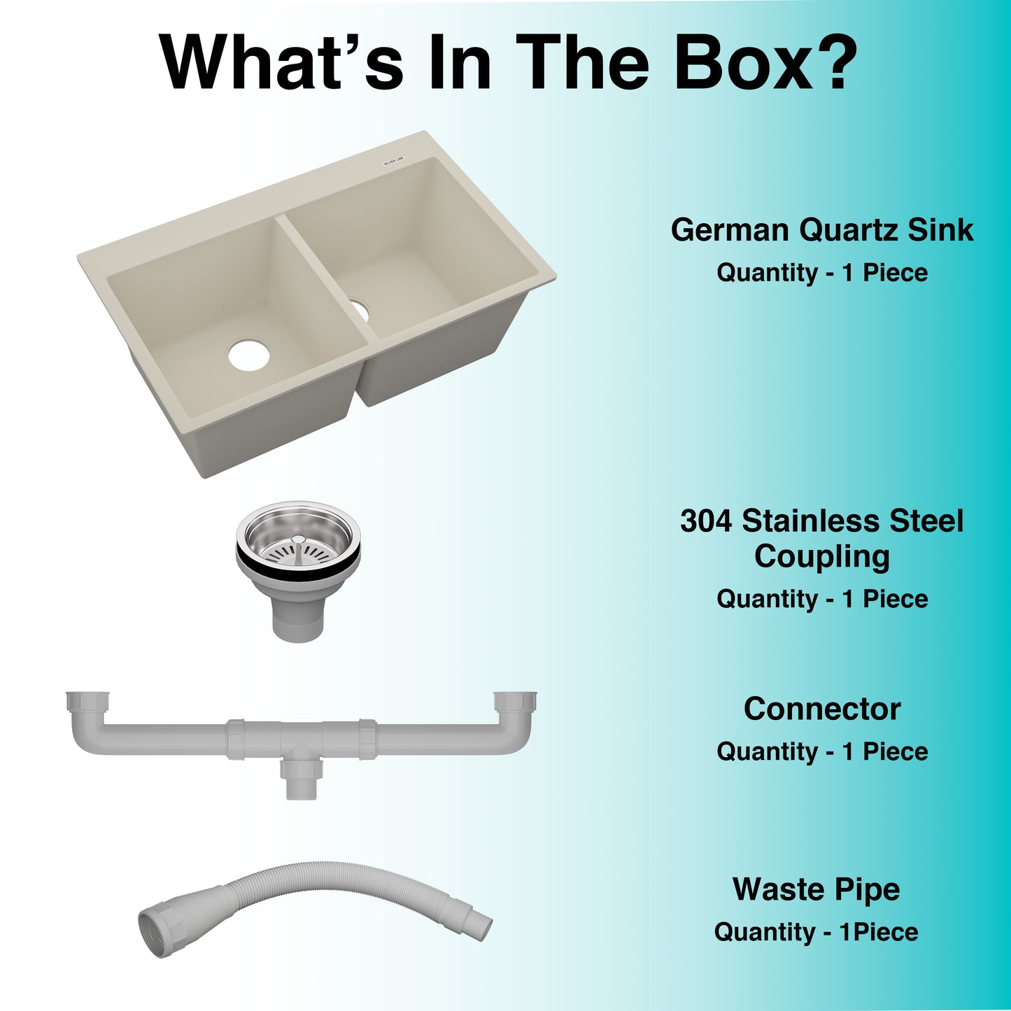 German Quartz Double Bowl Kitchen Sink with Faucet Deck - Ivory (34" x 20" x 9")