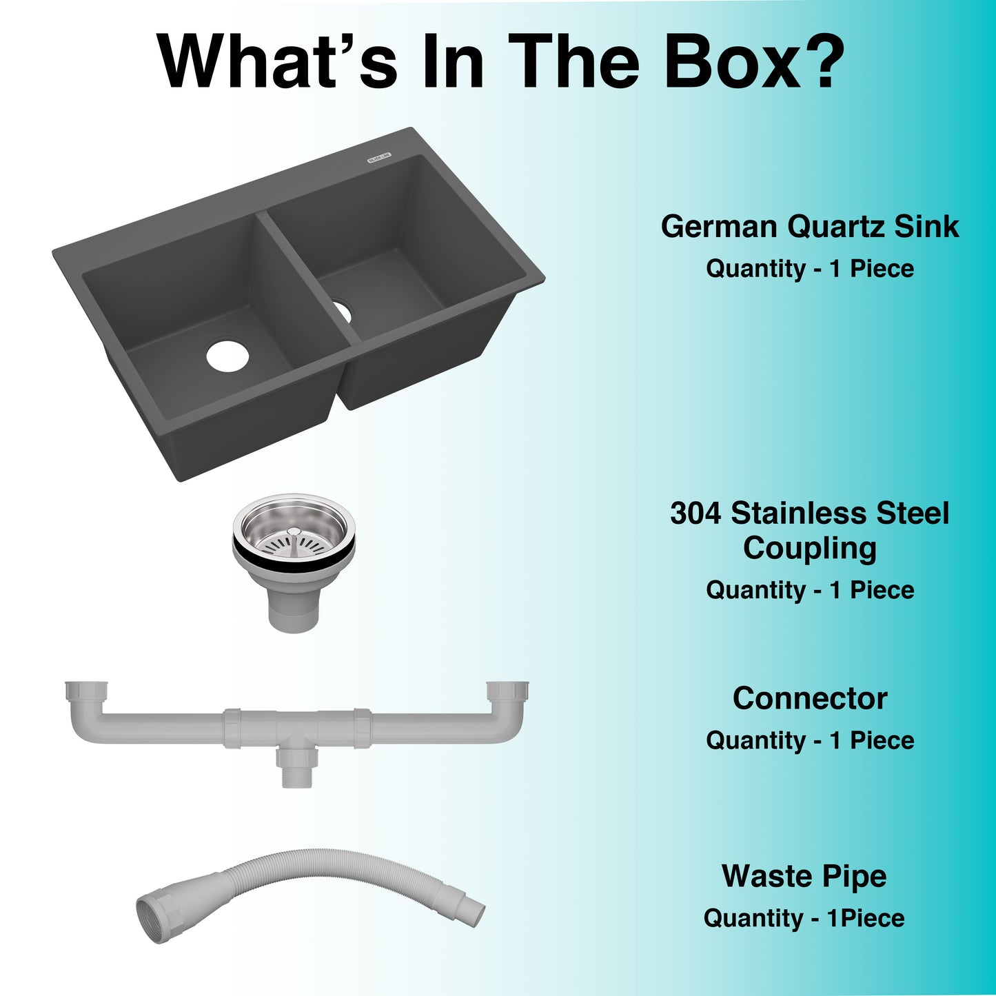 German Quartz Double Bowl Kitchen Sink with Faucet Deck - Slate (34" x 20" x 9")