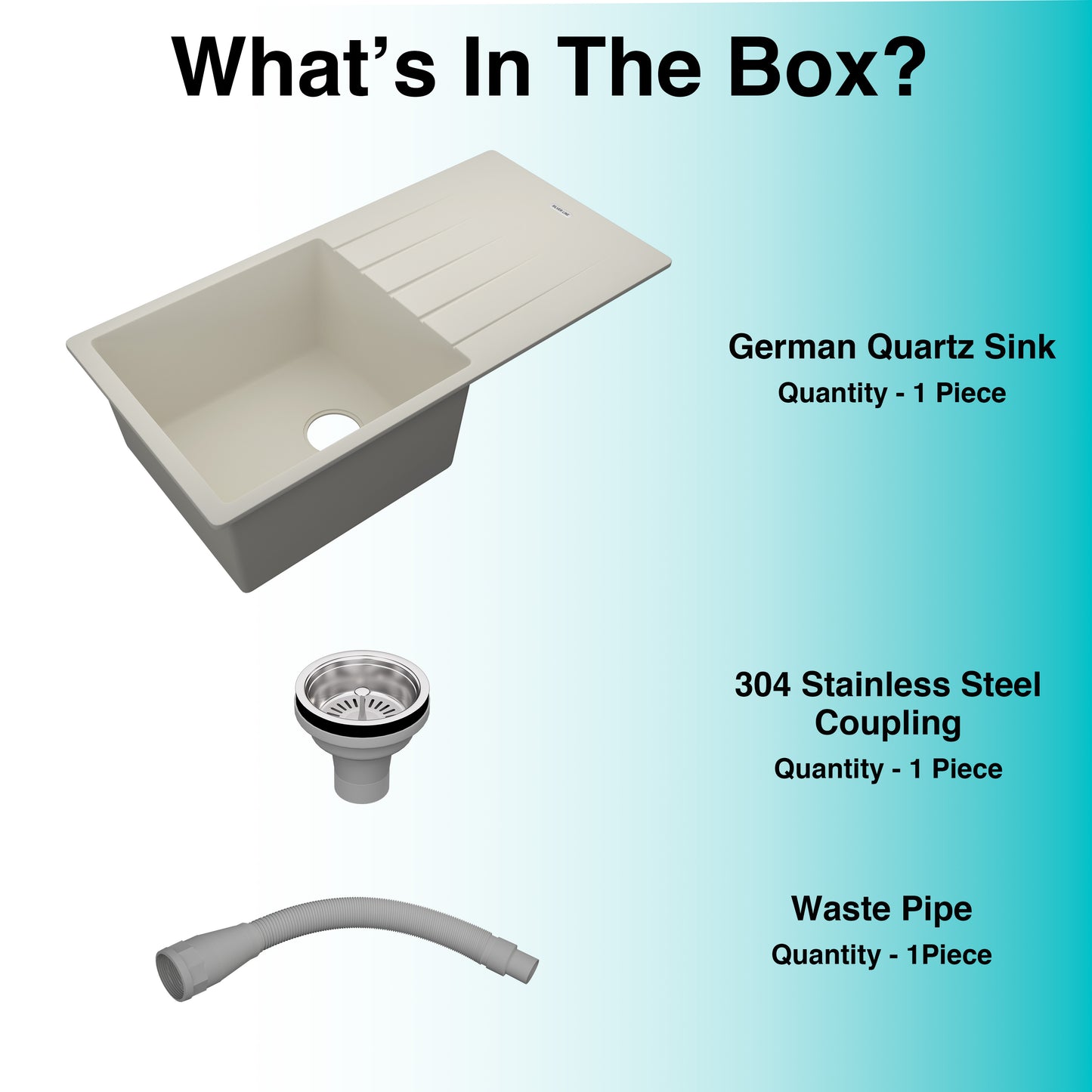 German Quartz Single Bowl Kitchen Sink with Drain Board - Ivory (36" x 18" x 9")