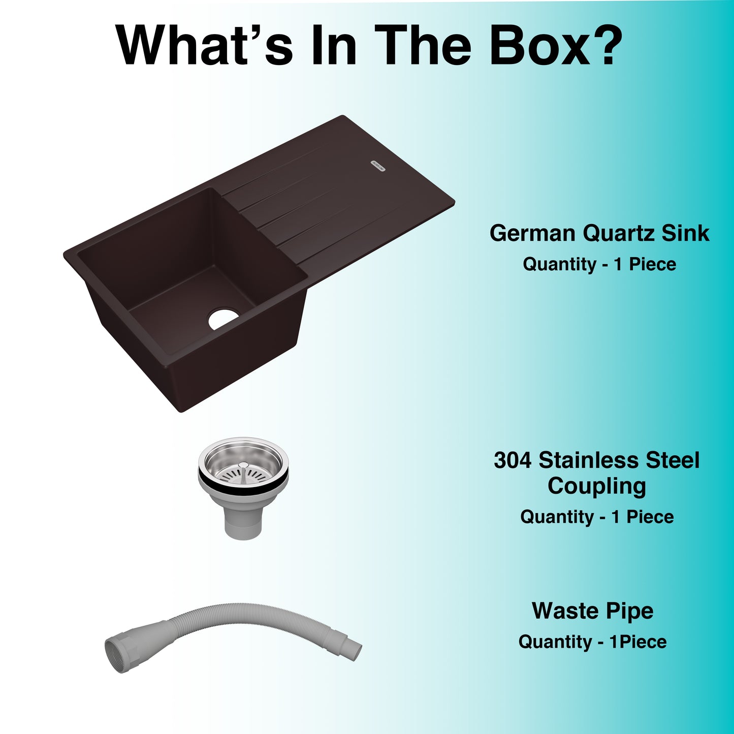 German Quartz Single Bowl Kitchen Sink with Drain Board - Coffee (40" x 20" x 9")