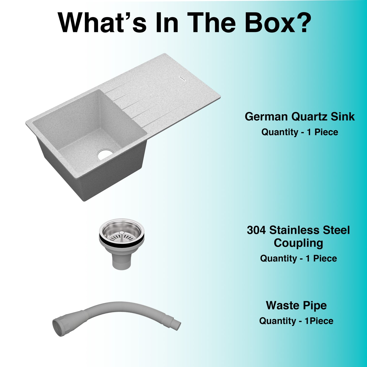 German Quartz Single Bowl Kitchen Sink with Drain Board - Crater (40" x 20" x 9")
