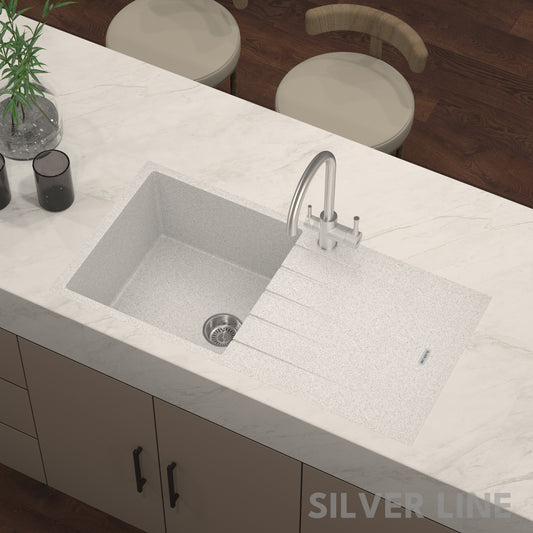 German Quartz Single Bowl Kitchen Sink with Drain Board - Crater (40" x 20" x 9")