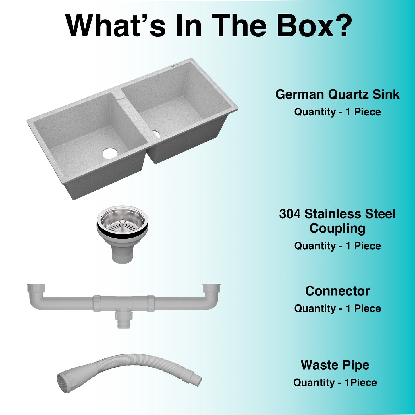 German Quartz Double Bowl Kitchen Sink with Faucet Hole - Crater (45" x 20" x 9")