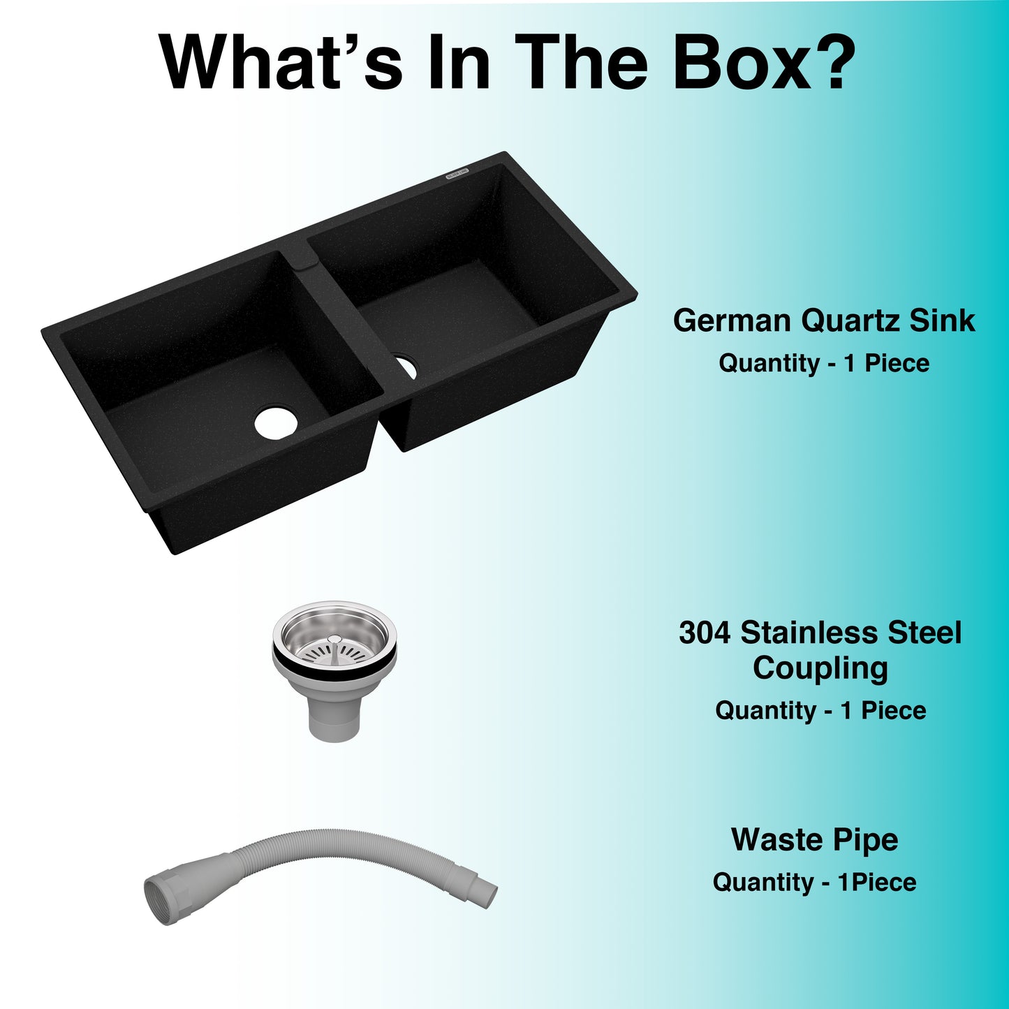 German Quartz Double Bowl Kitchen Sink with Faucet Hole - Starry Night (45" x 20" x 9")