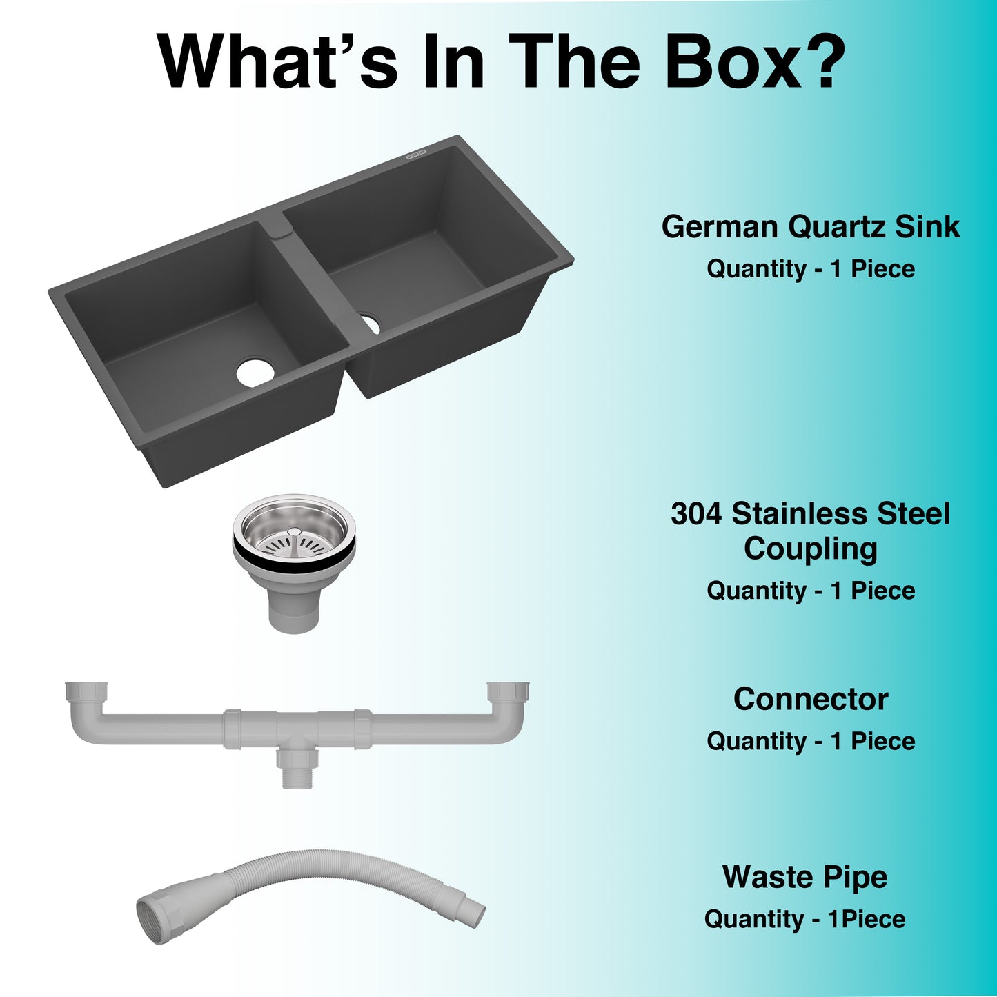 German Quartz Double Bowl Kitchen Sink with Faucet Hole - Slate (45" x 20" x 9")