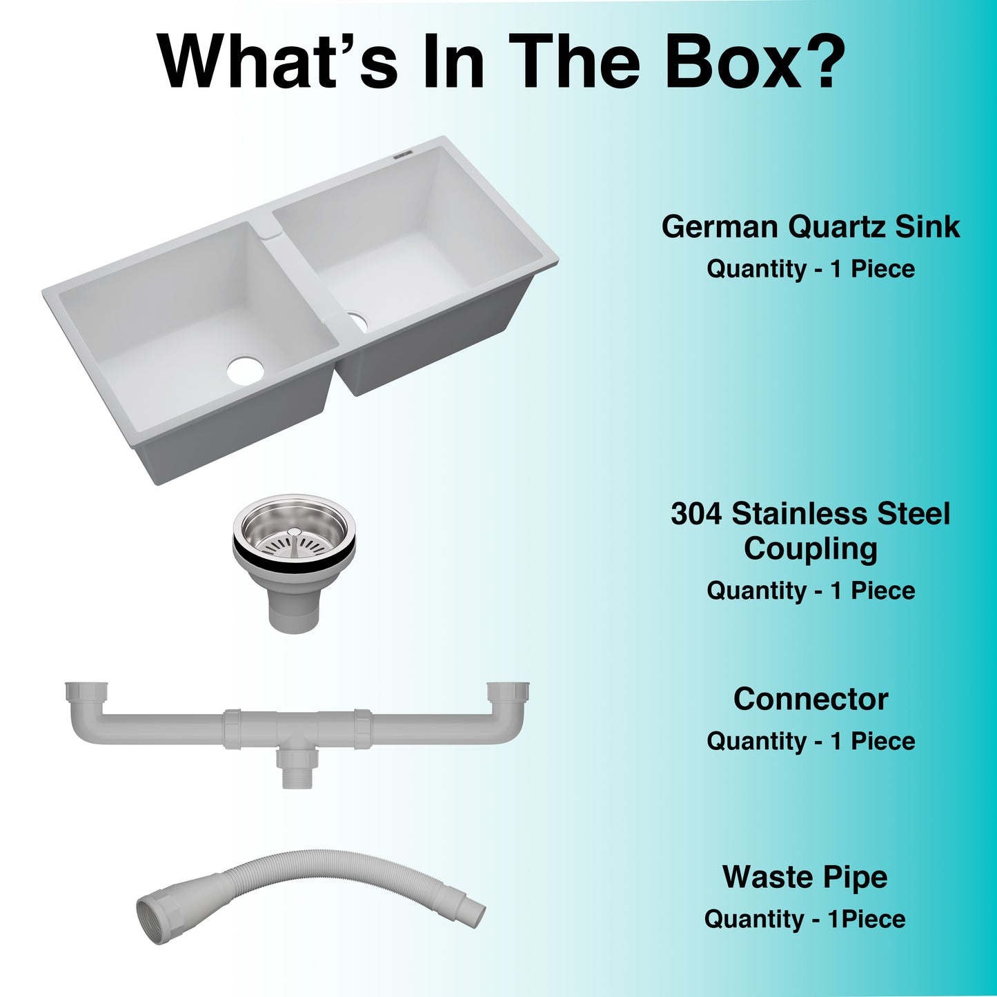 German Quartz Double Bowl Kitchen Sink with Faucet Hole - Snow White (45" x 20" x 9")
