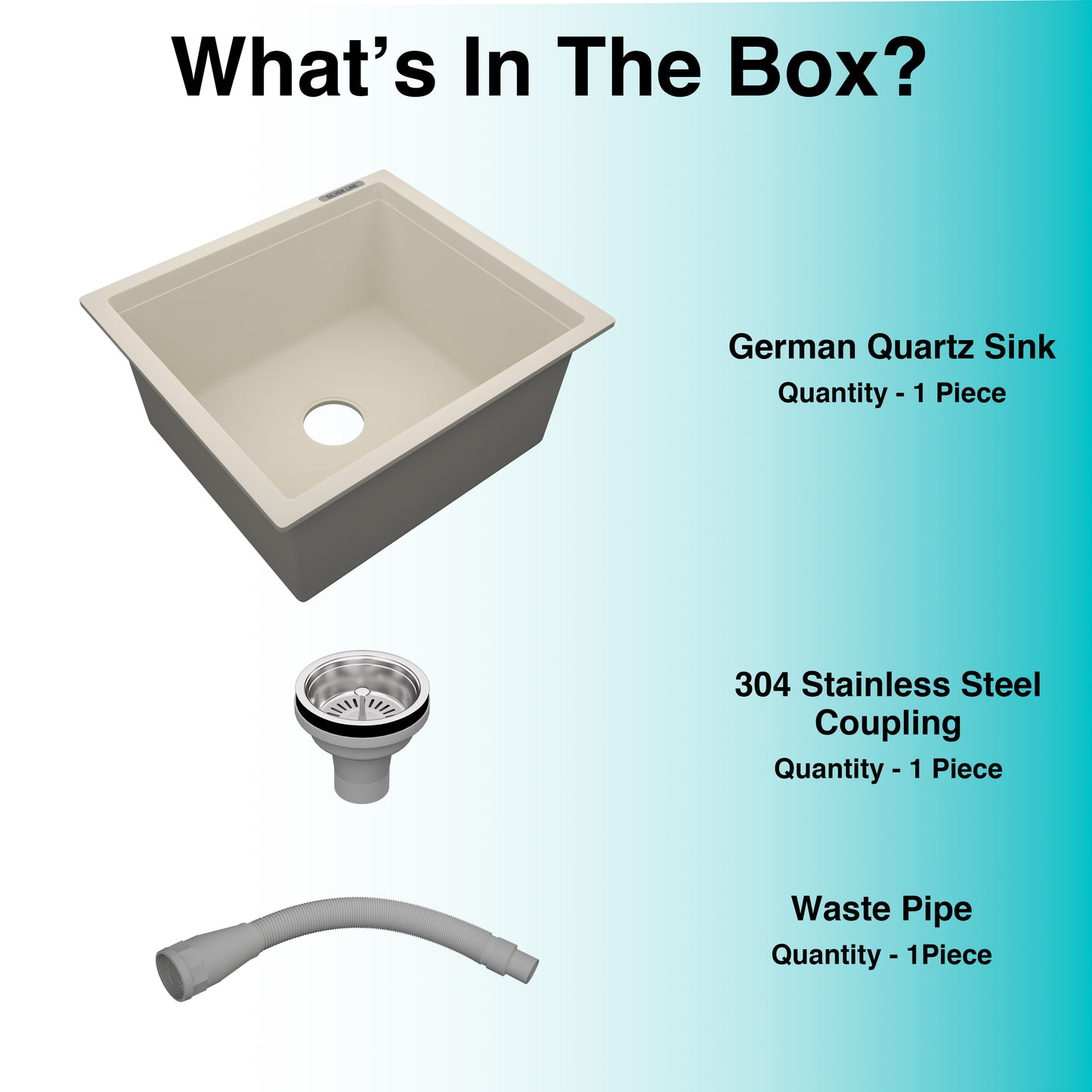 German Quartz Single Bowl Kitchen Sink - Ivory (18" x 16" x 8")