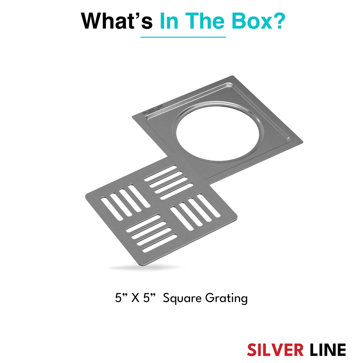 Square Floor Drain (5" x 5") | SS 304 | Matt & Gloss Finish | For Bathroom, Kitchen, Balcony - Silver Line