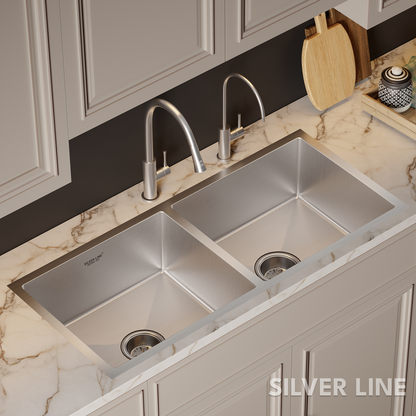 Handmade Double Bowl 304 Grade Kitchen Sink (45" x 20" x 9")