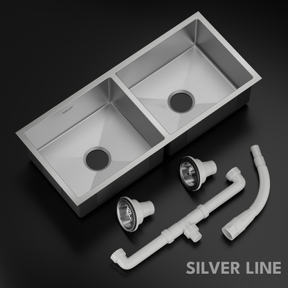 Handmade Double Bowl 304 Grade Kitchen Sink (45" x 20" x 9")