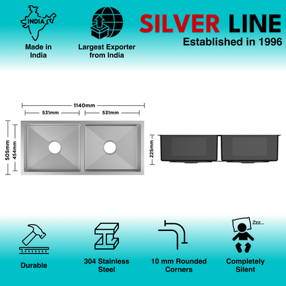 Handmade Double Bowl 304 Grade Kitchen Sink (45" x 20" x 9")