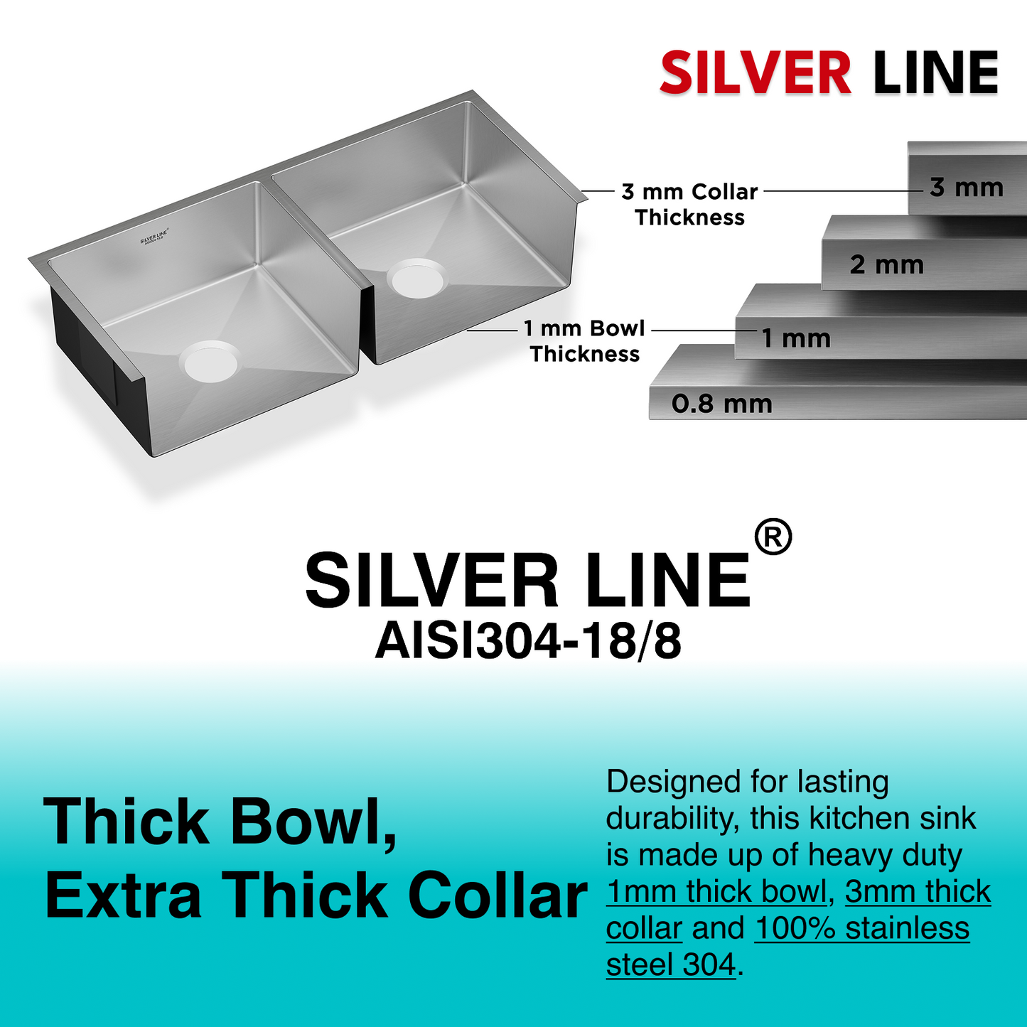 Handmade Double Bowl 304 Grade Kitchen Sink (45" x 20" x 9")