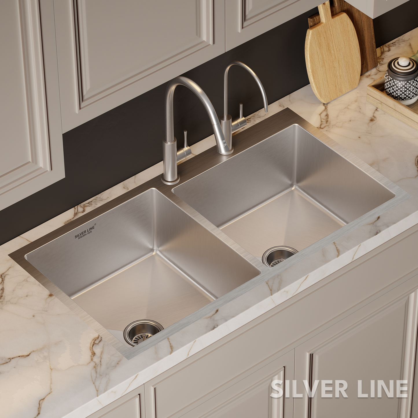 Handmade Double Bowl with Faucet Deck 304 Grade Kitchen Sink (40" x 20" x 9")