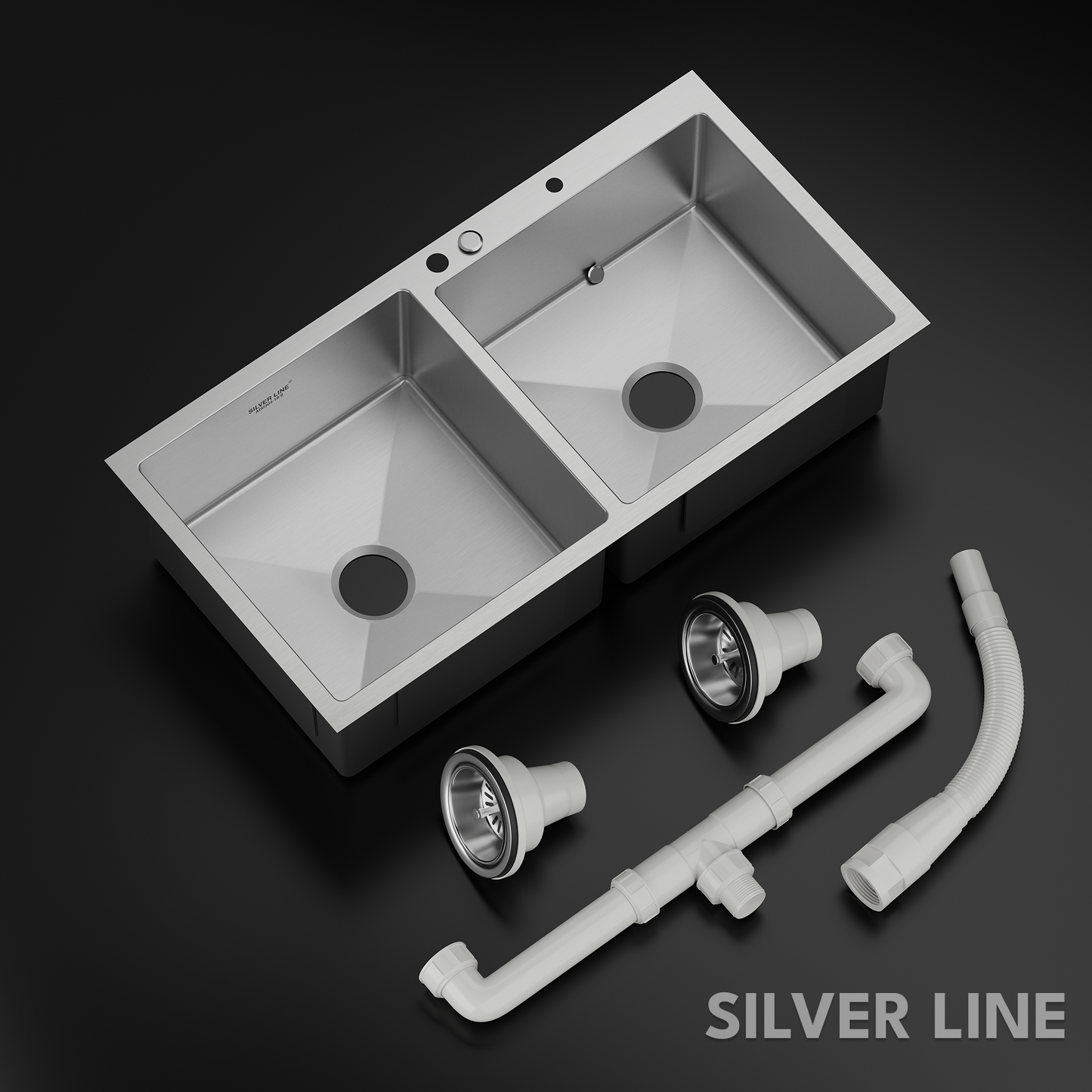 Handmade Double Bowl with Faucet Deck 304 Grade Kitchen Sink (40" x 20" x 9")