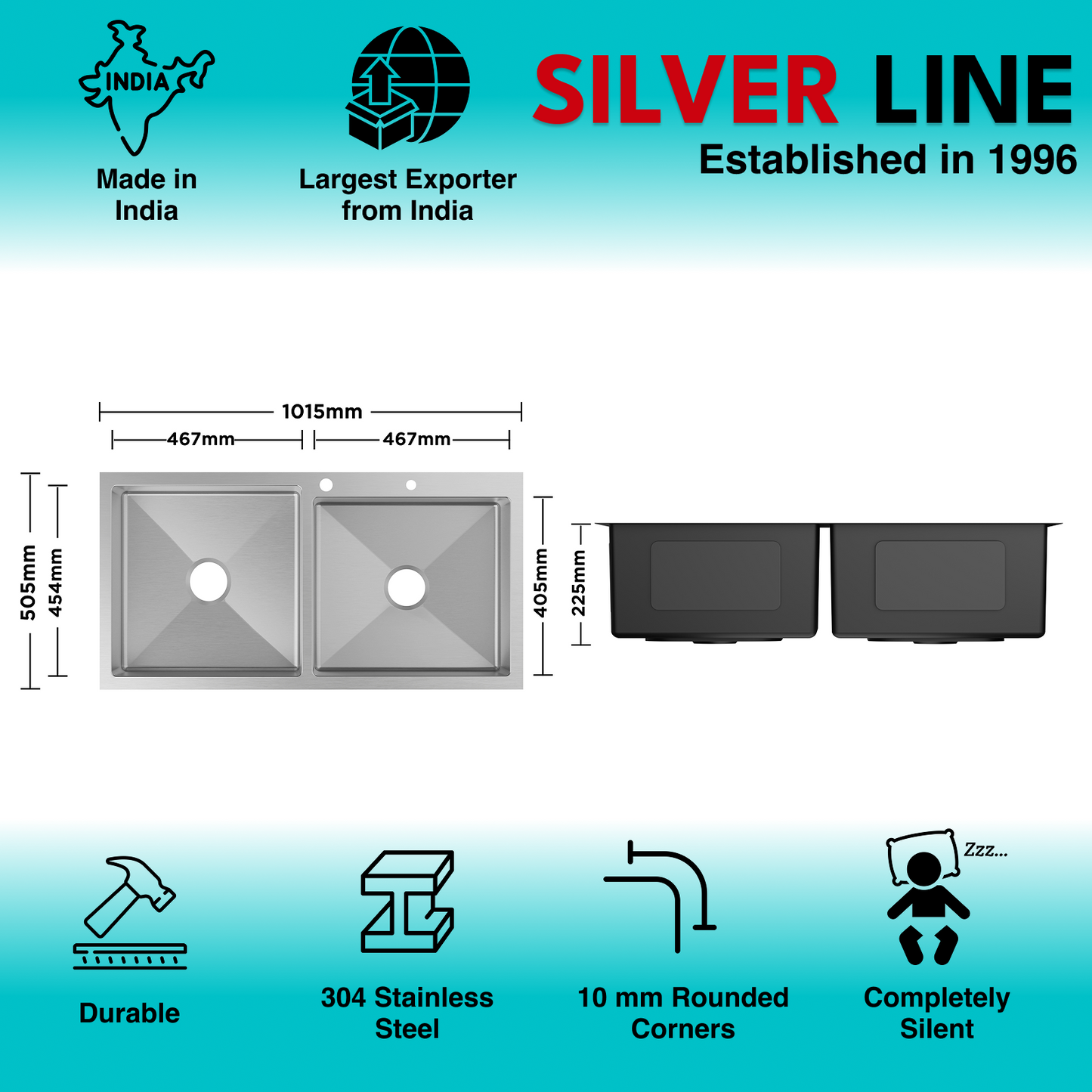Handmade Double Bowl with Faucet Deck 304 Grade Kitchen Sink (40" x 20" x 9")