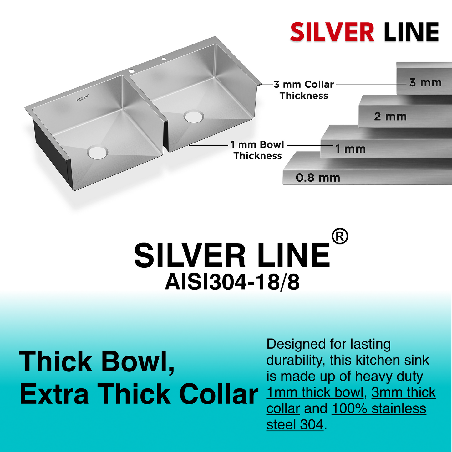 Handmade Double Bowl with Faucet Deck 304 Grade Kitchen Sink (45" x 20" x 9")