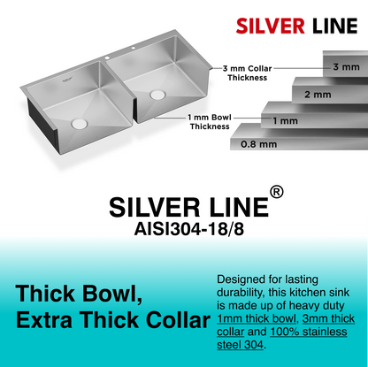 Handmade Double Bowl with Faucet Deck 304 Grade Kitchen Sink (45" x 20" x 9")