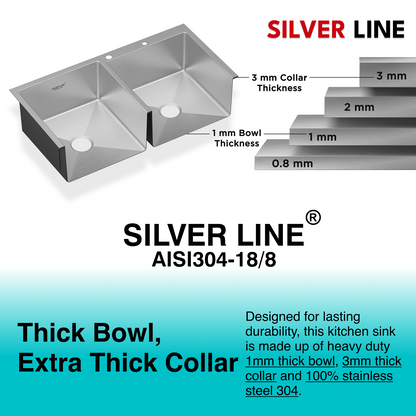 Handmade Double Bowl with Faucet Deck 304 Grade Kitchen Sink (37" x 20" x 9")