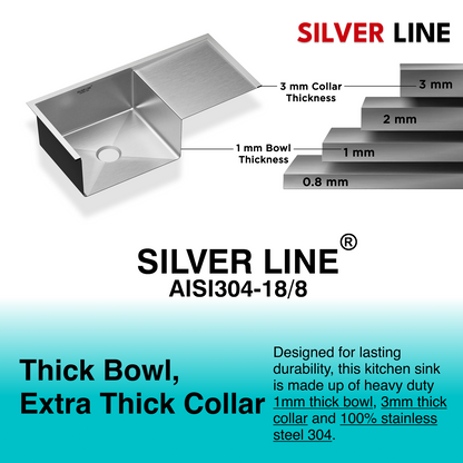 Handmade Single Bowl with Drainboard 304 Grade Kitchen Sink (36" x 20" x 9")