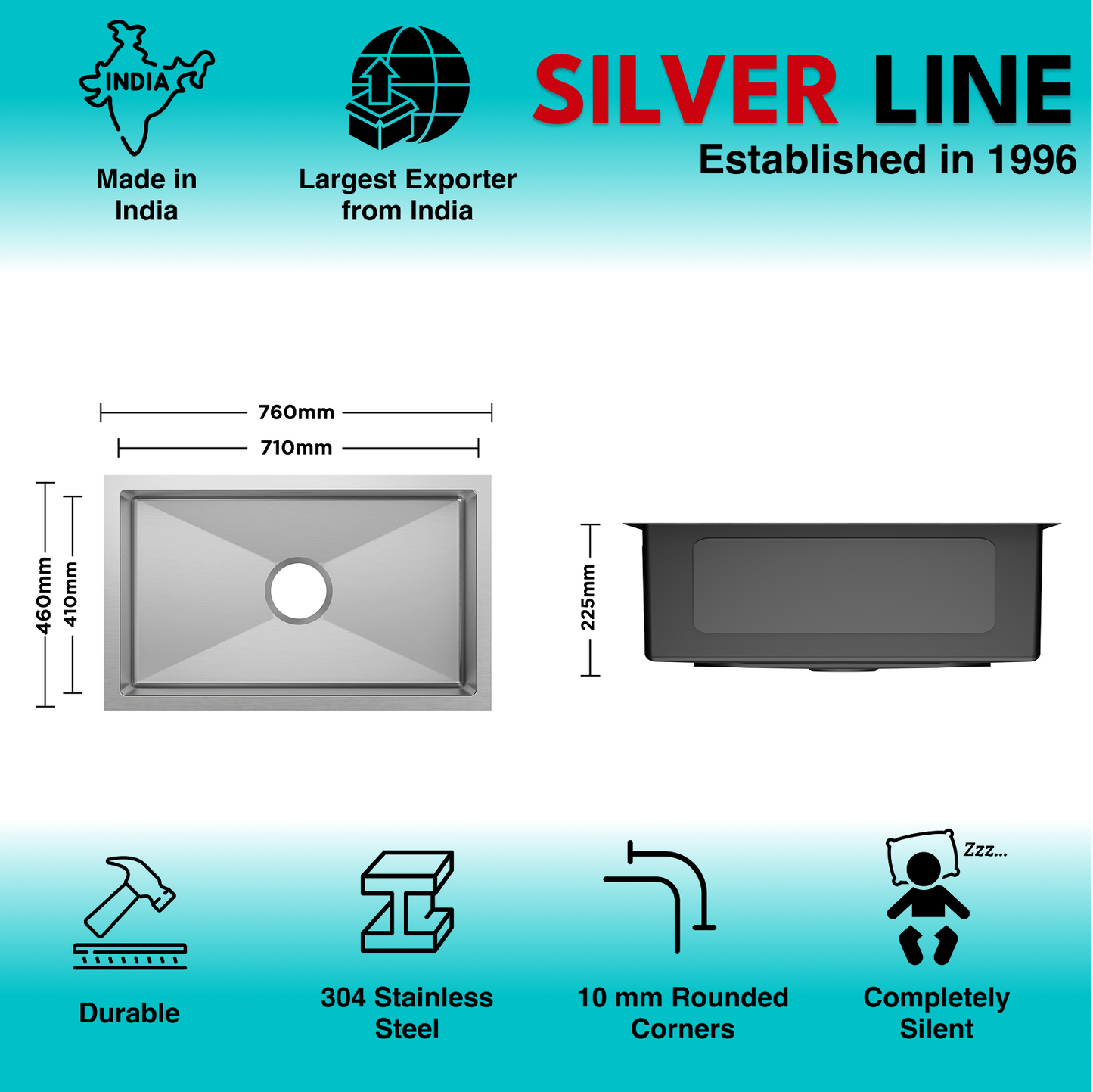 Handmade Single Bowl 304 Grade Kitchen Sink (30" x 18" x 9")