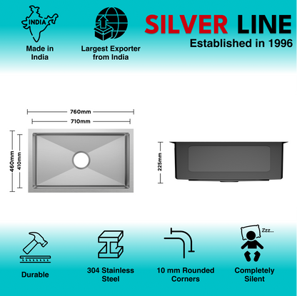 Handmade Single Bowl 304 Grade Kitchen Sink (30" x 18" x 9")