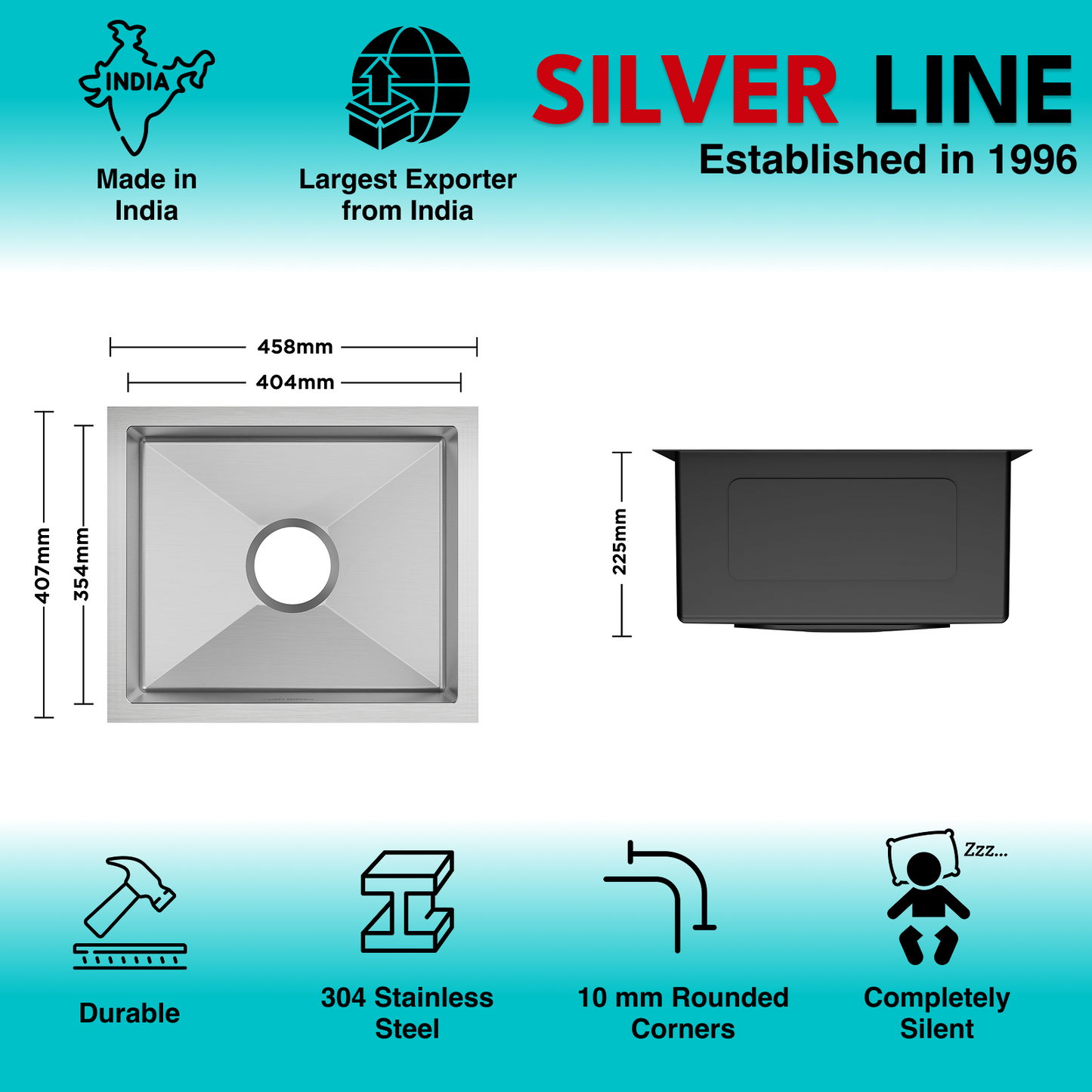 Handmade Single Bowl 304 Grade Kitchen Sink (18" x 16" x 9")