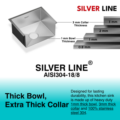 Handmade Single Bowl 304 Grade Kitchen Sink (18" x 16" x 9")