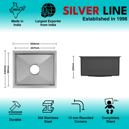 Handmade Single Bowl 304 Grade Kitchen Sink (18" x 18" x 9")