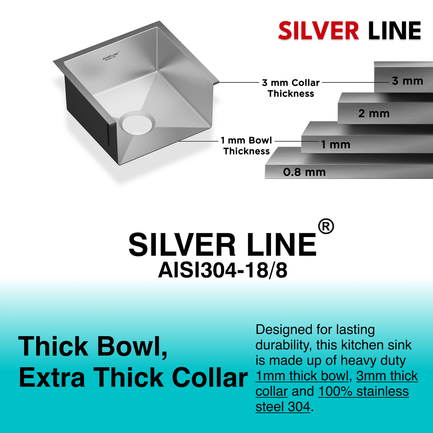 Handmade Single Bowl 304 Grade Kitchen Sink (18" x 18" x 9")