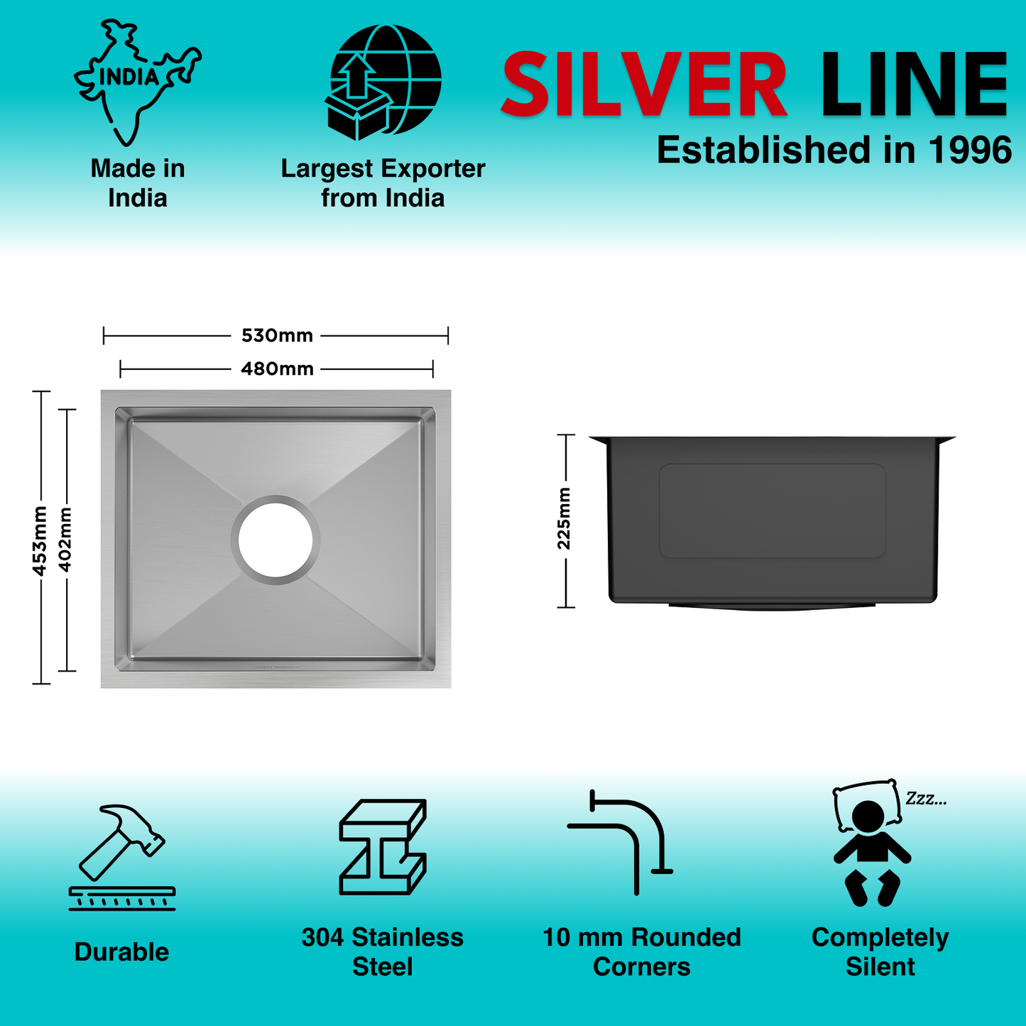 Handmade Single Bowl 304 Grade Kitchen Sink (21" x 18" x 9")