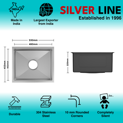 Handmade Single Bowl 304 Grade Kitchen Sink (21" x 18" x 9")