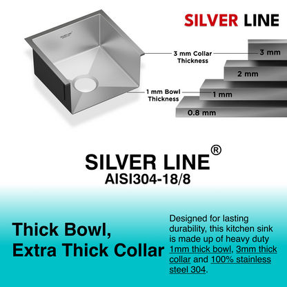 Handmade Single Bowl 304 Grade Kitchen Sink (21" x 18" x 9")