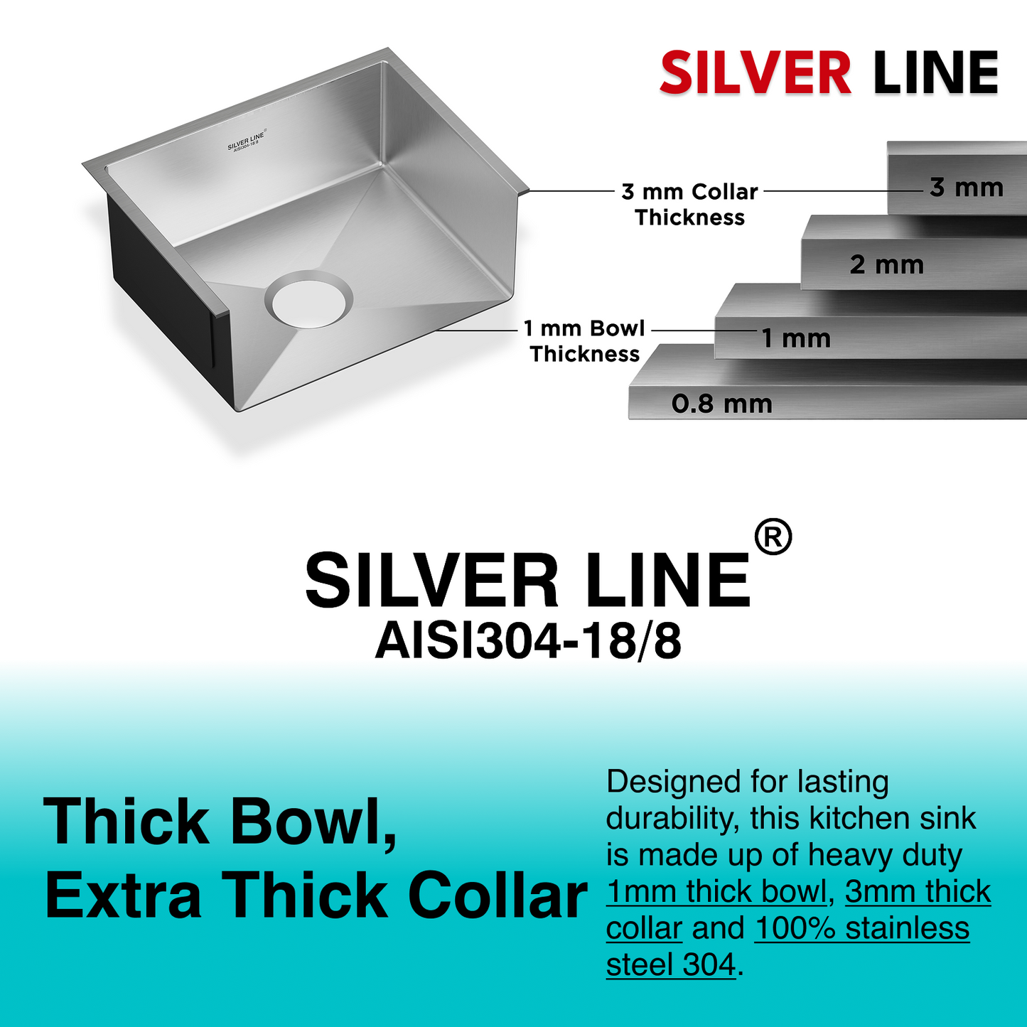 Handmade Single Bowl 304 Grade Kitchen Sink (22" x 18" x 9")