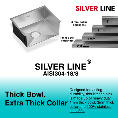 Handmade Single Bowl 304 Grade Kitchen Sink (22" x 18" x 9")